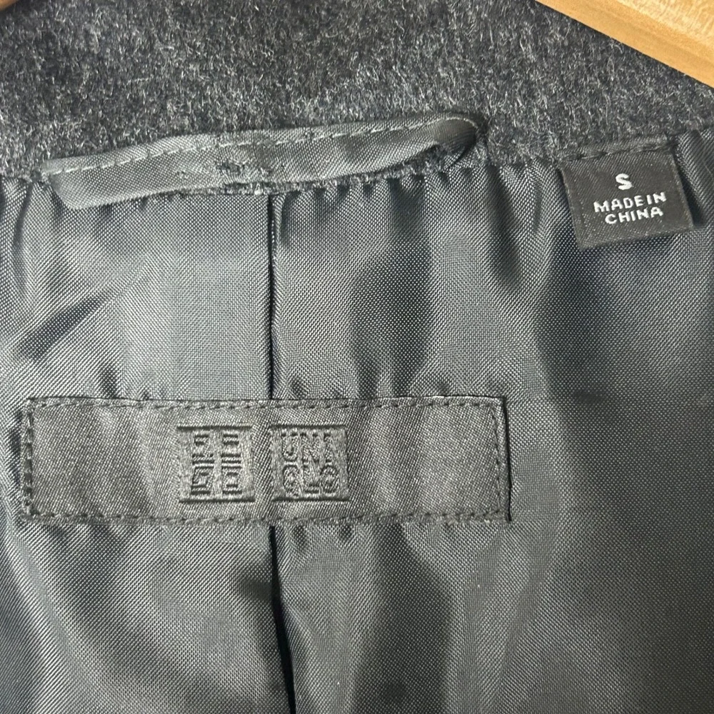Uniqlo Coat S Wool Cashmere Blend Dark Gray‎ Stand Collar Overcoat Womans